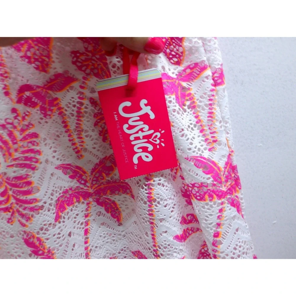 Justice Girls‎ L 12/14 Pink Palm Tree Lace Halter Cover Up Tropical / #26568